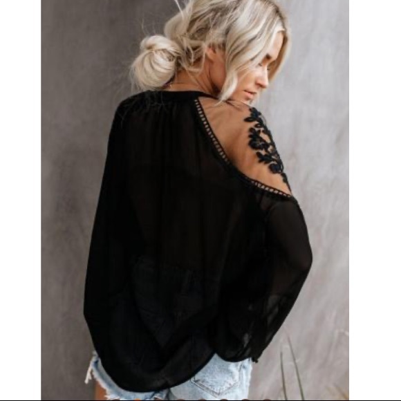 Black Lace Peasant Blouse - Picture 3 of 4